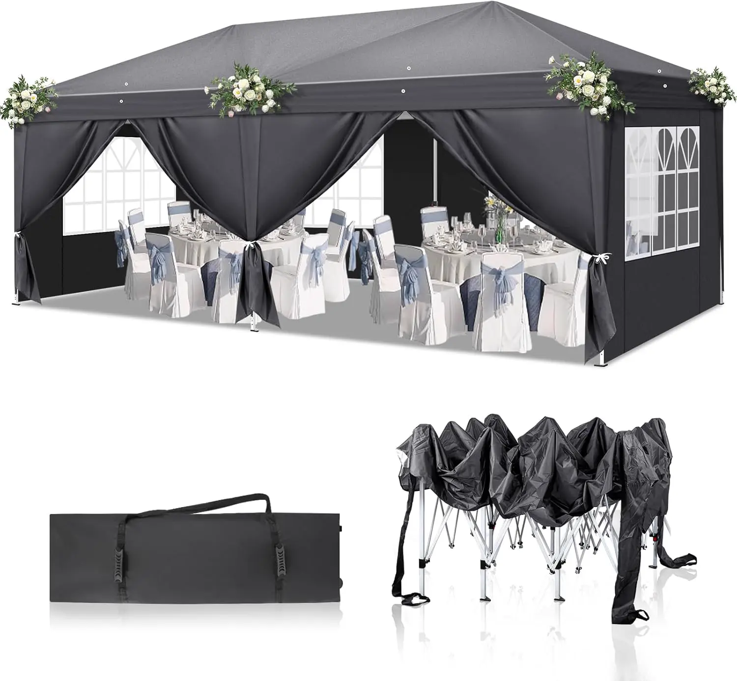 LEADZM 3 x 6 m Tonnelle de Jardin Pliable,Pop-up,Réglable