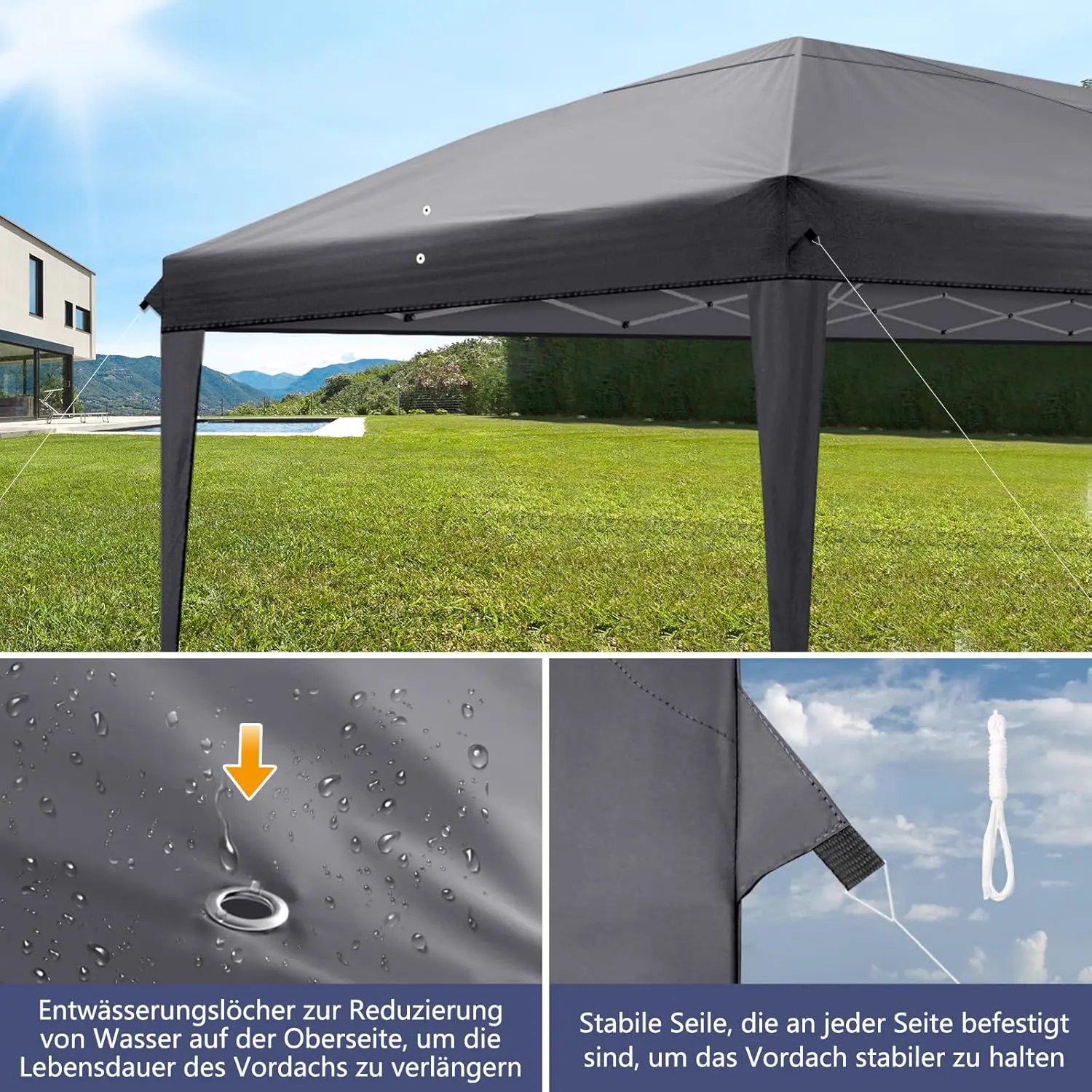 Tonnelle en métal gris 3x6 m vue 3