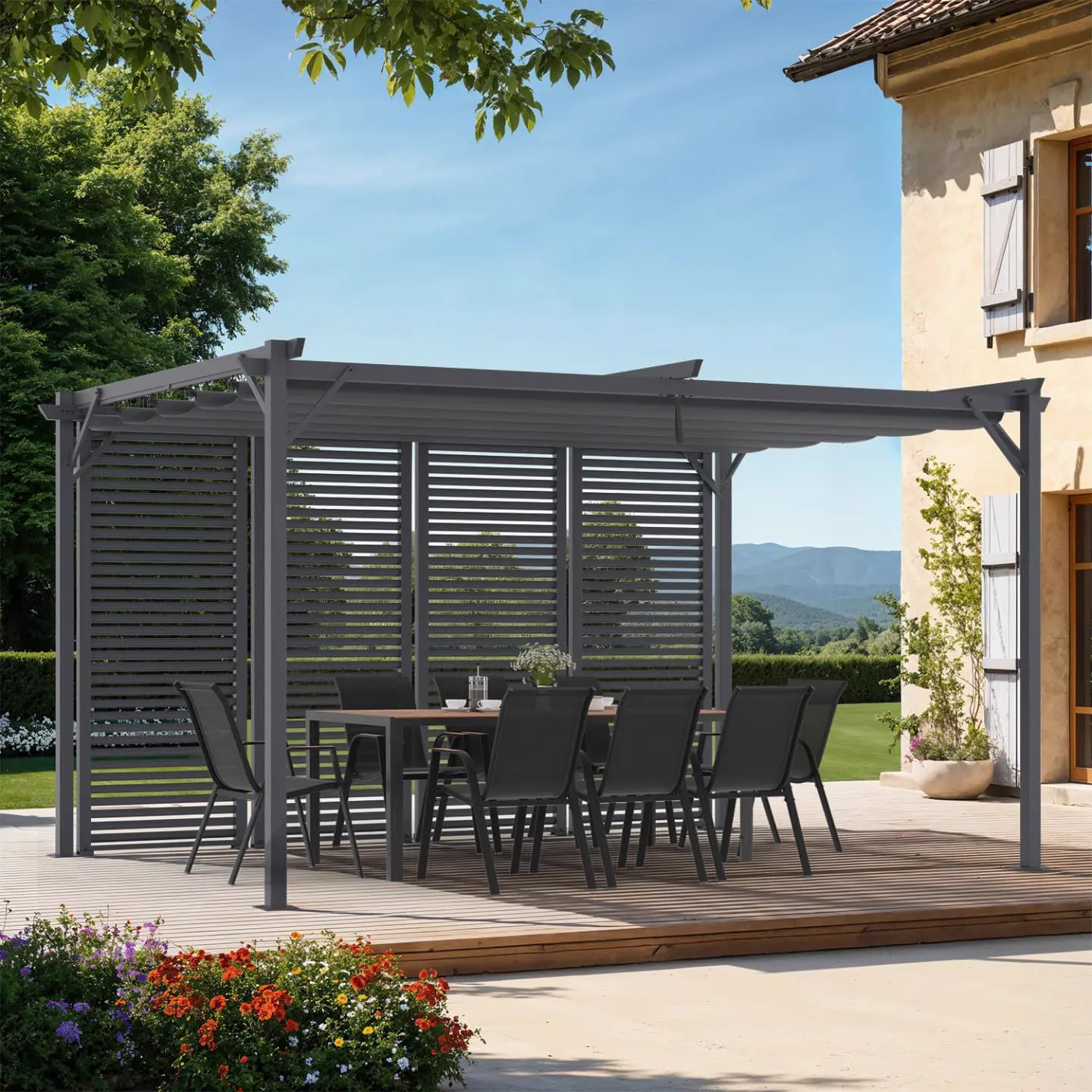 IDMarket - Pergola édition Collector persienne Toit rétractable 3x4M