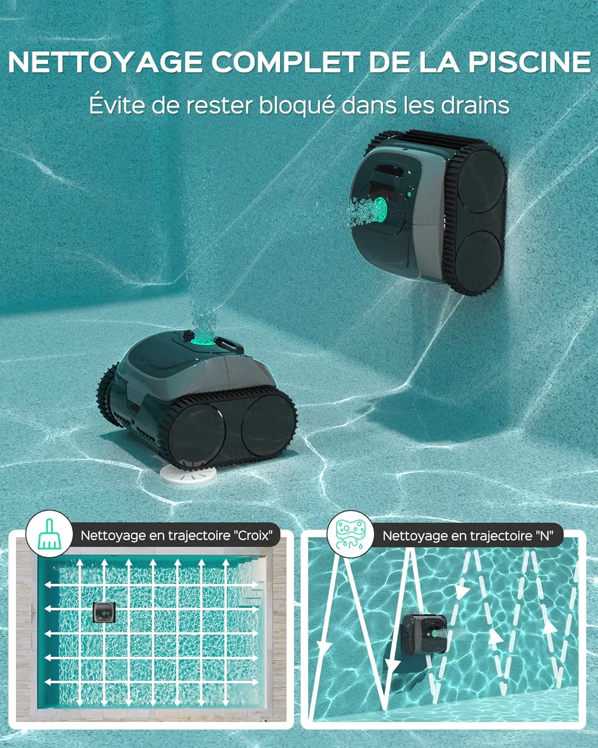 Robot piscine gris 4x4 m vue 2