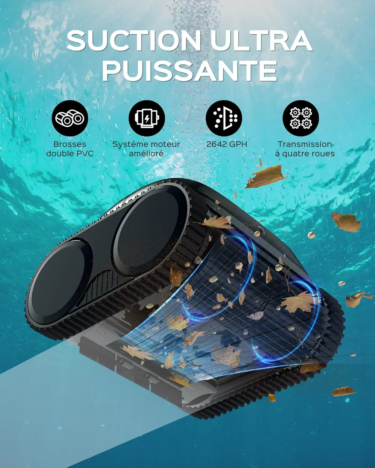 Robot piscine gris 4x4 m vue 4