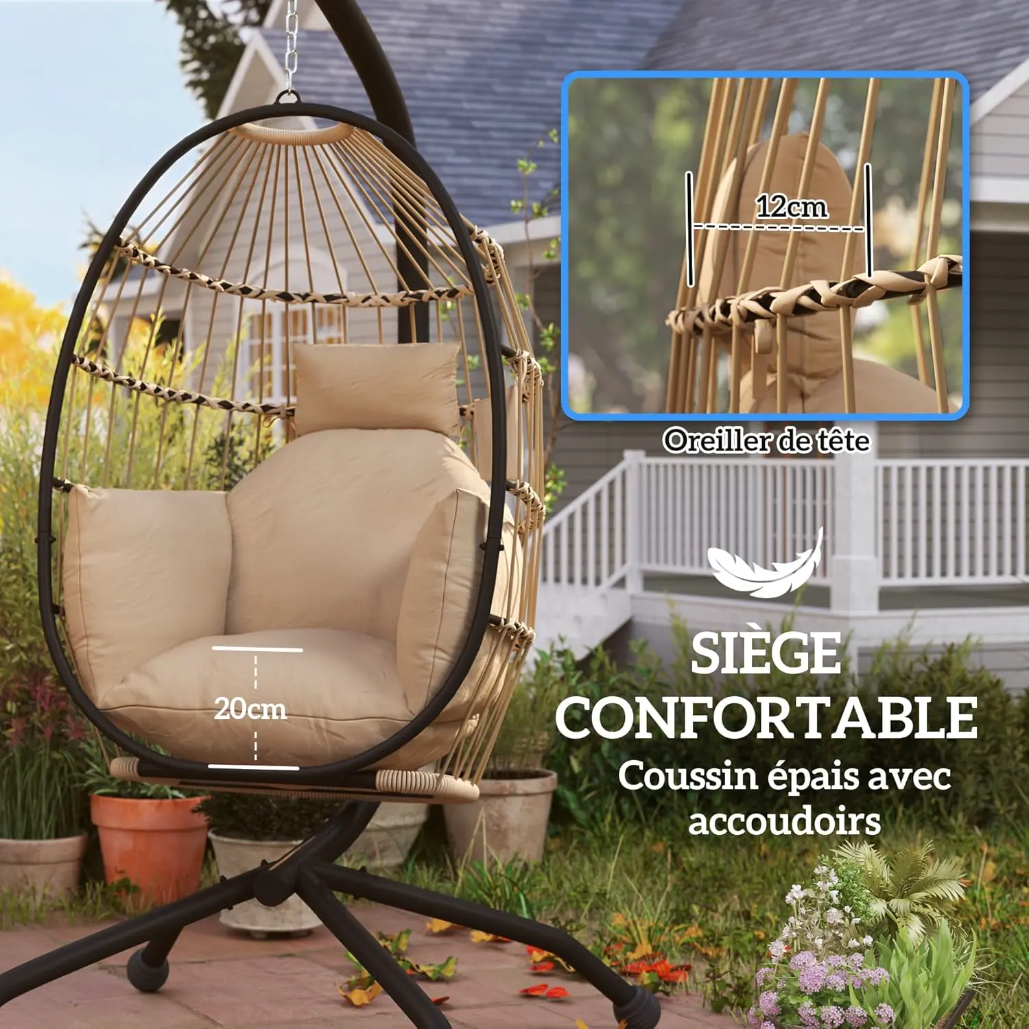 Fauteuils suspendus en métal kaki vue 2