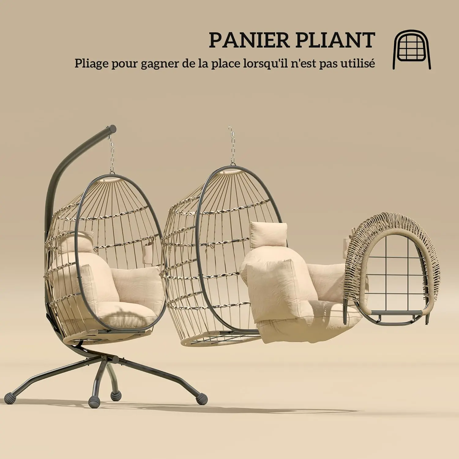 Fauteuils suspendus en métal kaki vue 3