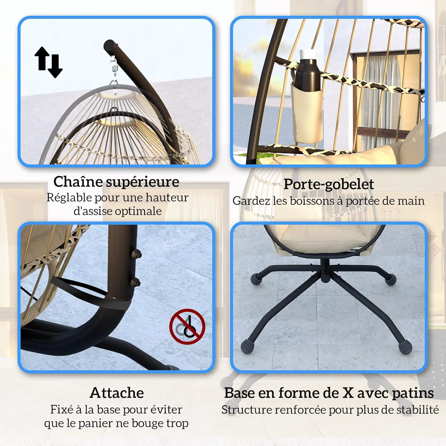 Fauteuils suspendus en métal kaki vue 5