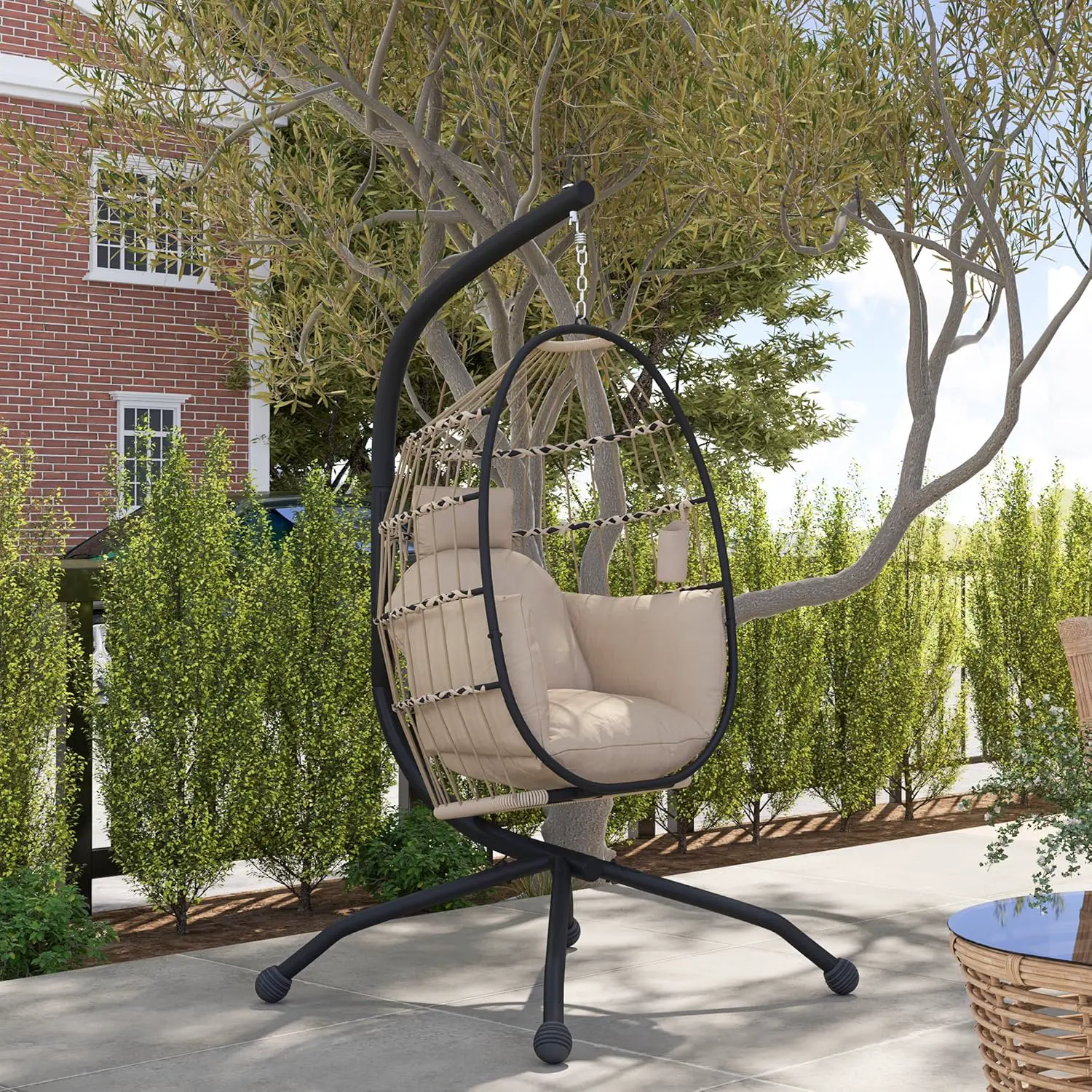 Fauteuils suspendus en métal kaki vue 7