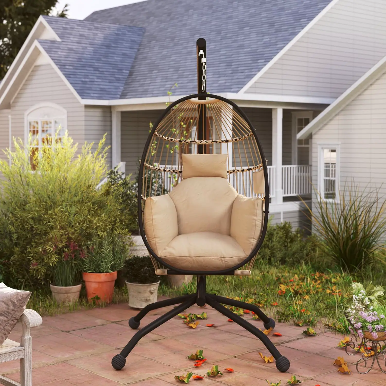 Fauteuils suspendus en métal kaki vue 8