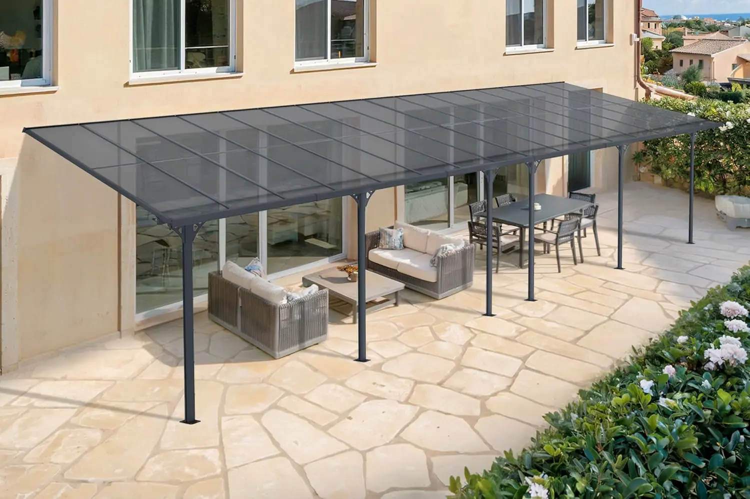 CAZEBOO Carport Pergola Adossée Aluminium KLEO 990x300 cm 10x3 m 30