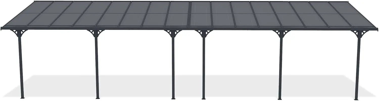 Pergola en aluminium gris 10x3 m adossée vue 3