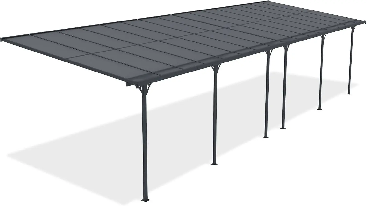 Pergola en aluminium gris 10x3 m adossée vue 4