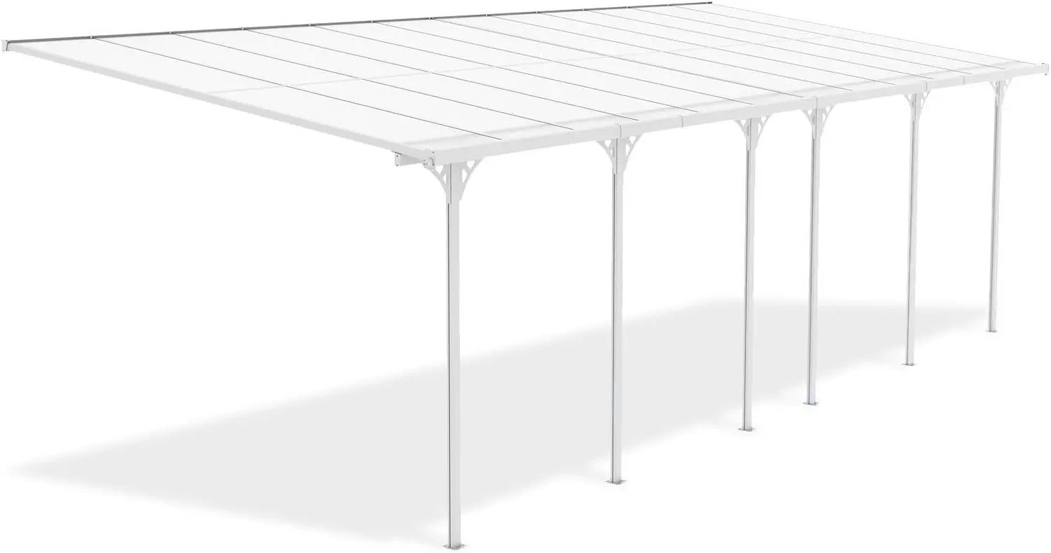 Pergola en aluminium blanc 8x3 m adossée vue 4