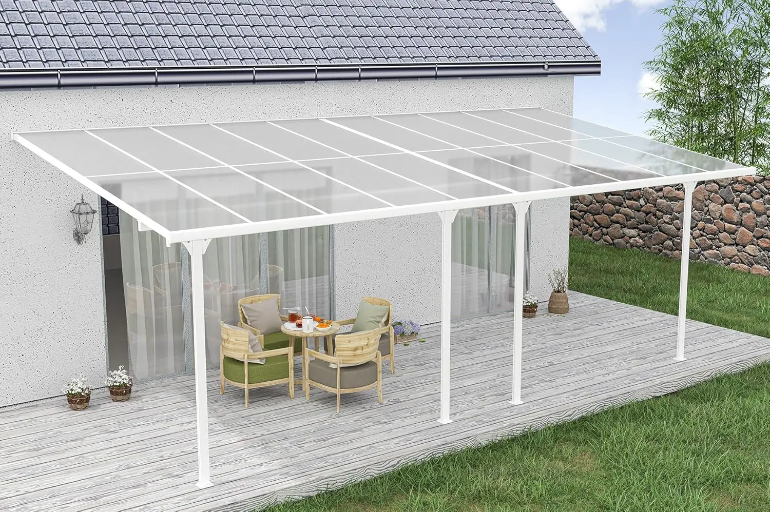 Pergola en aluminium blanc 6x3 m vue 6