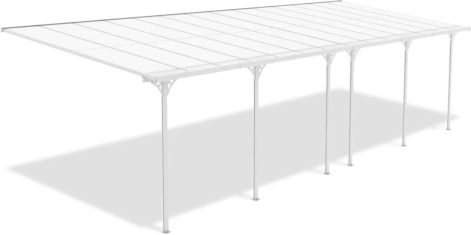 Pergola en aluminium blanc 9x3 m adossée vue 4