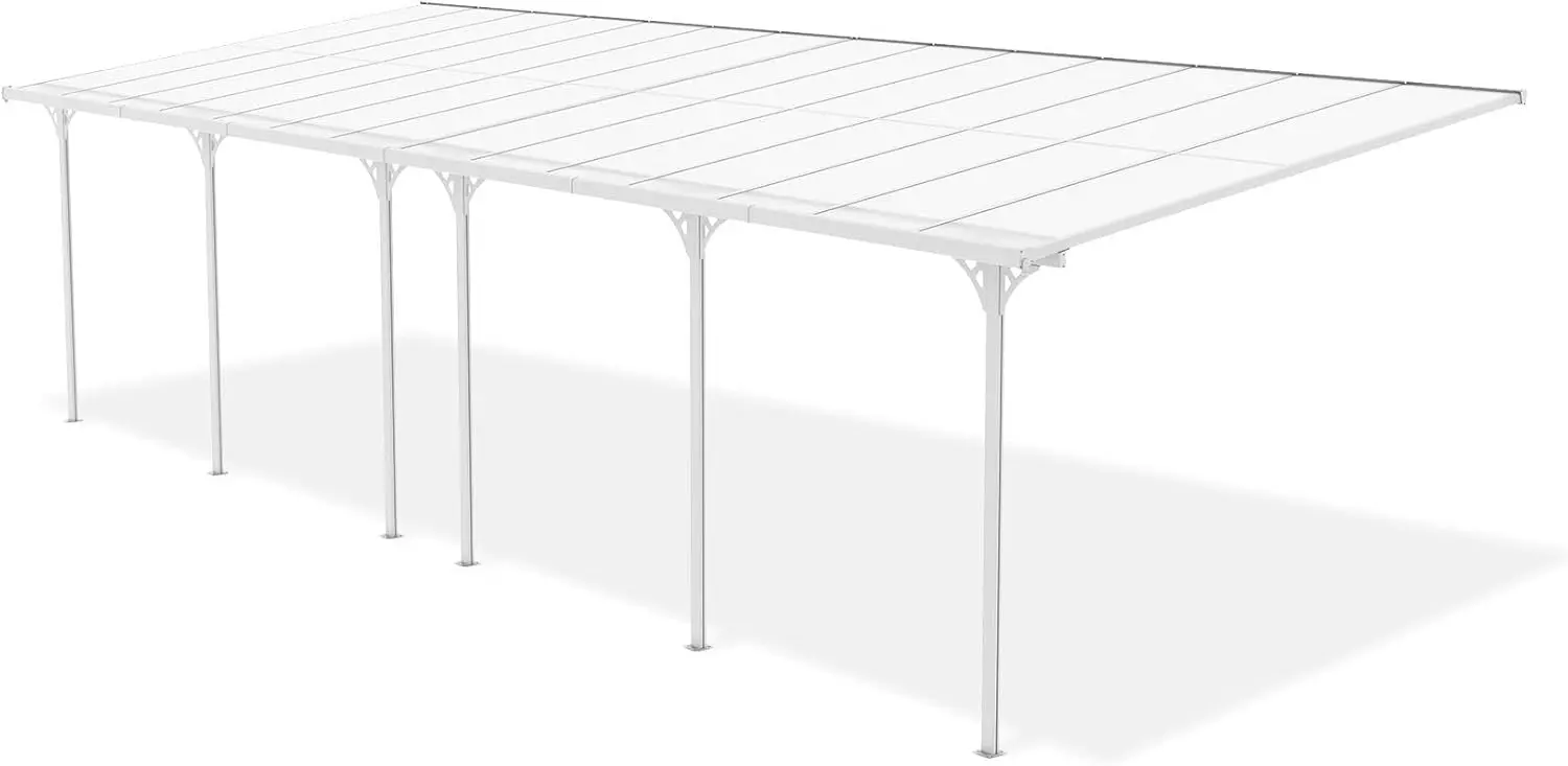 Pergola en aluminium blanc 9x3 m adossée vue 5