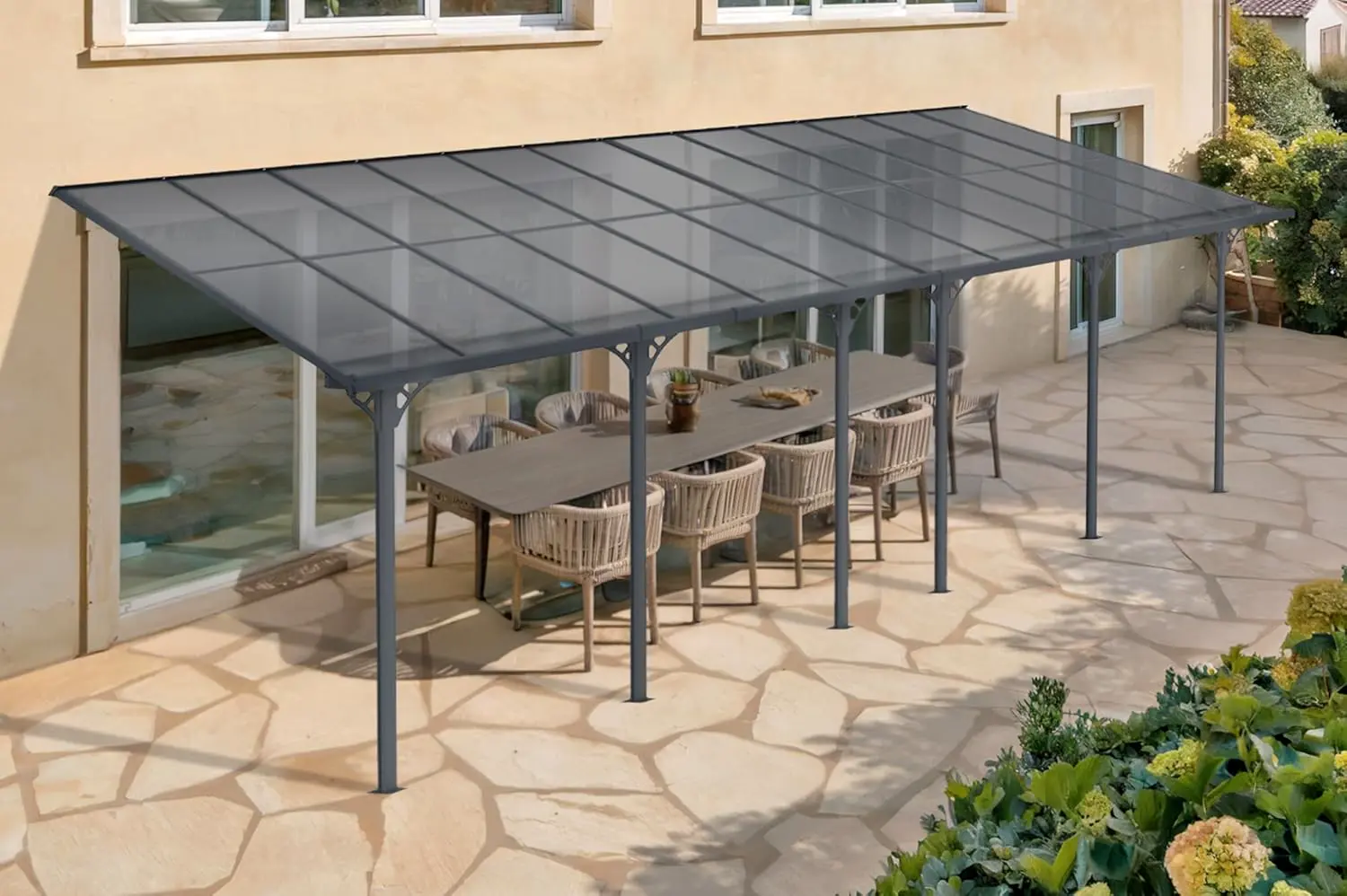KLEO - Carport Pergola Adossée Aluminium 748 x 300 cm 22,44 m²