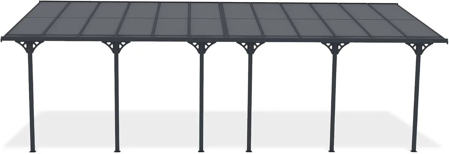 Pergola en aluminium gris 5x3 m adossée vue 3