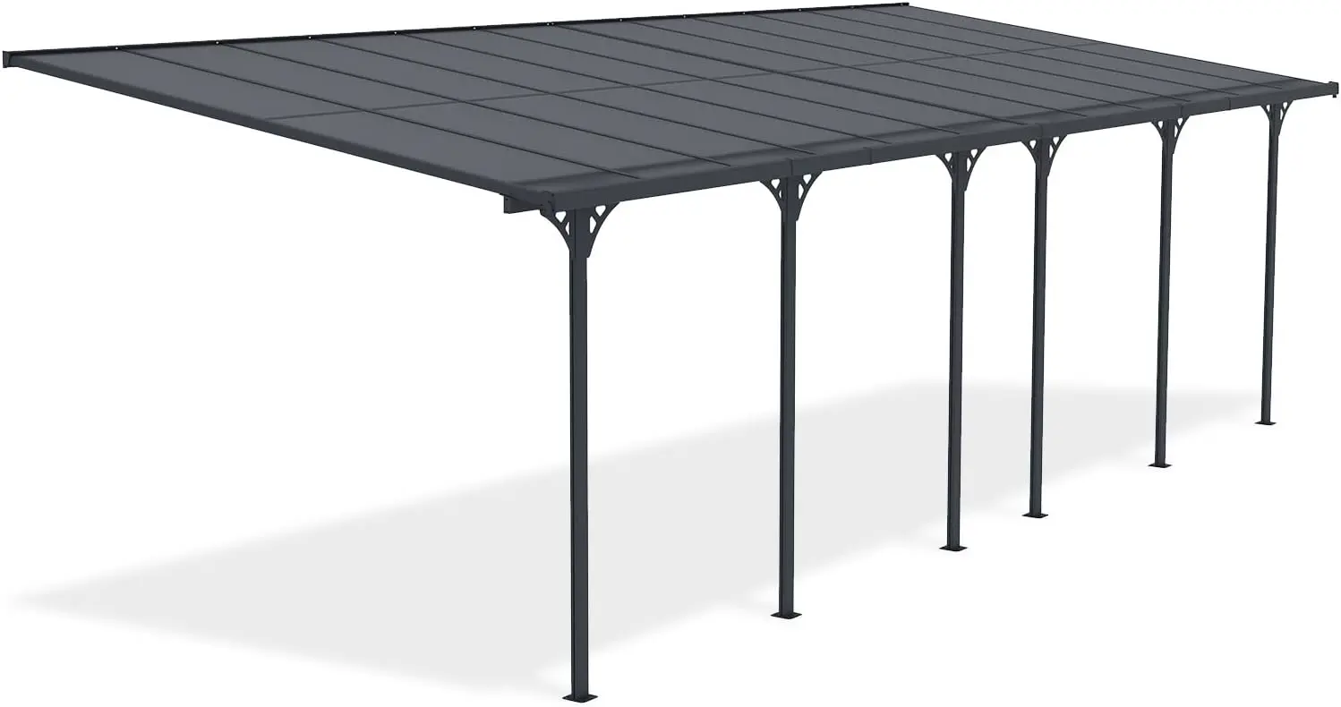 Pergola en aluminium gris 5x3 m adossée vue 4