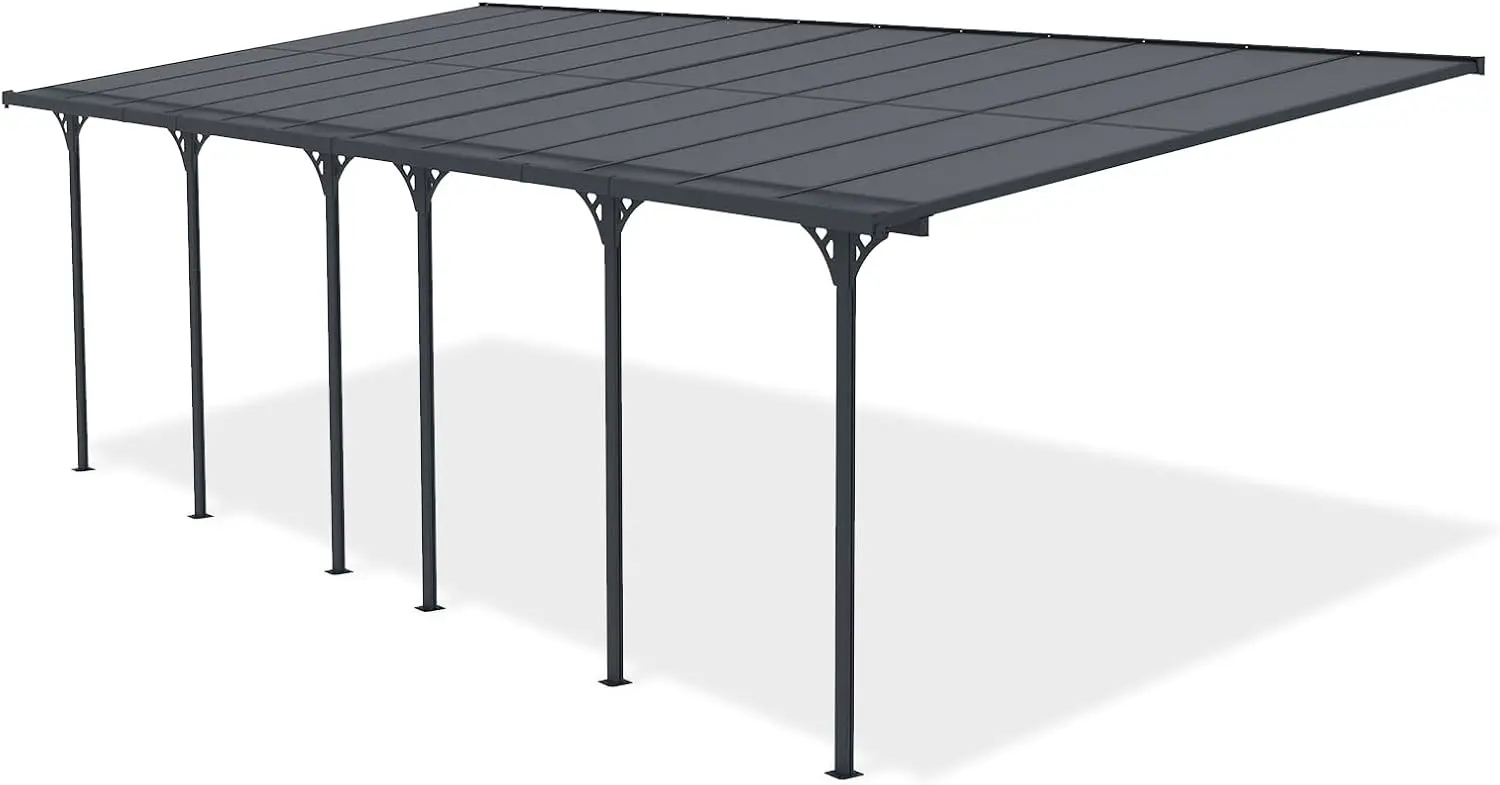 Pergola en aluminium gris 5x3 m adossée vue 5