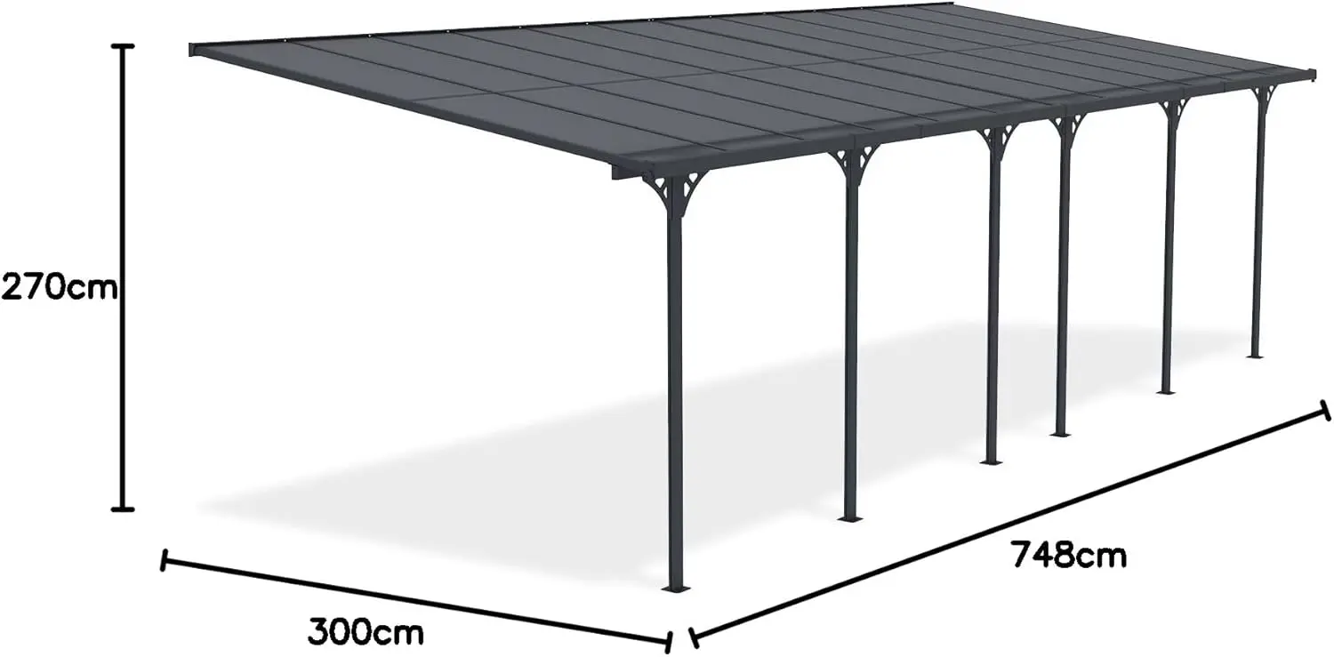 Pergola en aluminium gris 5x3 m adossée vue 7