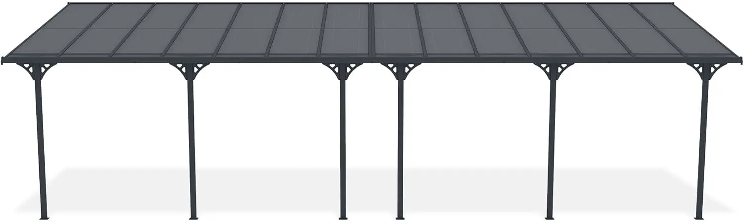 Pergola en aluminium gris 9x3 m adossée vue 3