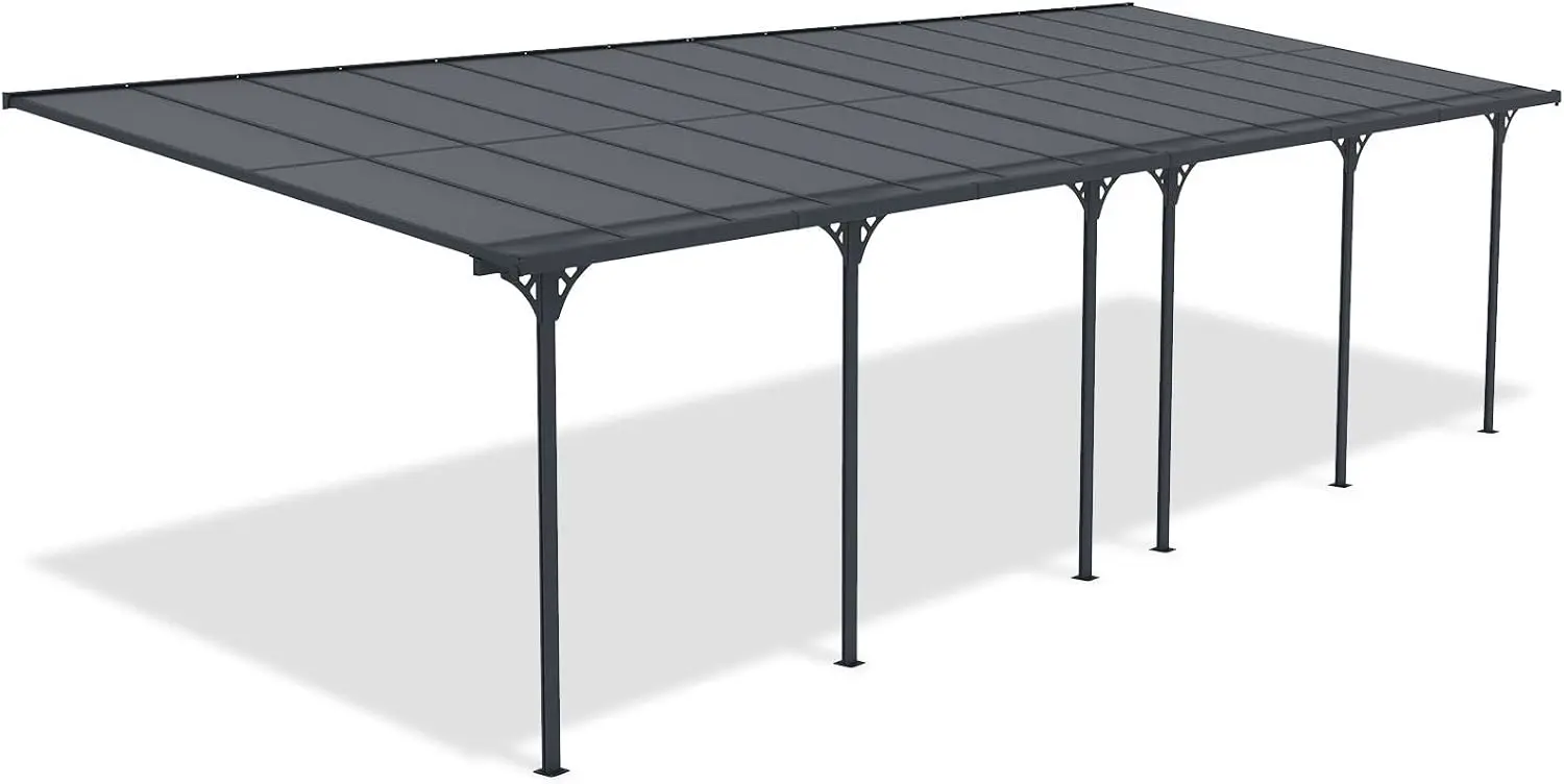 Pergola en aluminium gris 9x3 m adossée vue 4