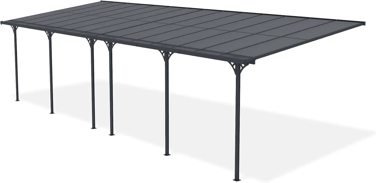 Pergola en aluminium gris 9x3 m adossée vue 5
