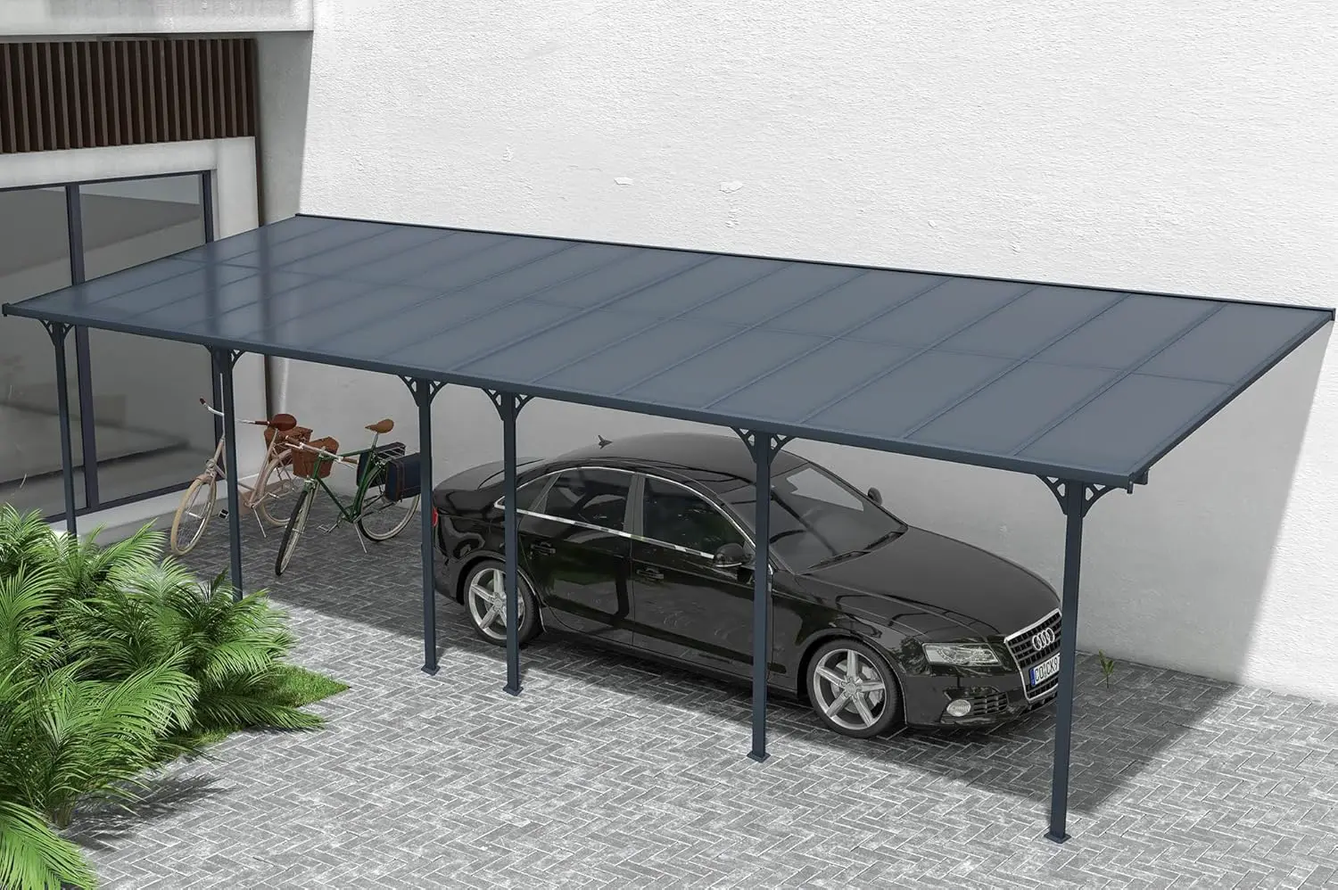Pergola en aluminium gris 9x3 m adossée vue 6