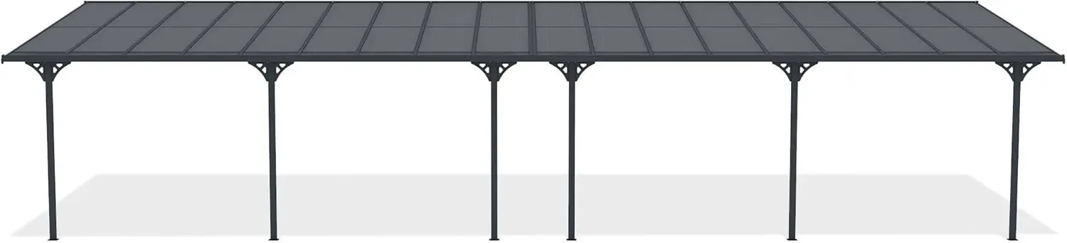 Pergola en aluminium gris 11x3 m adossée vue 3