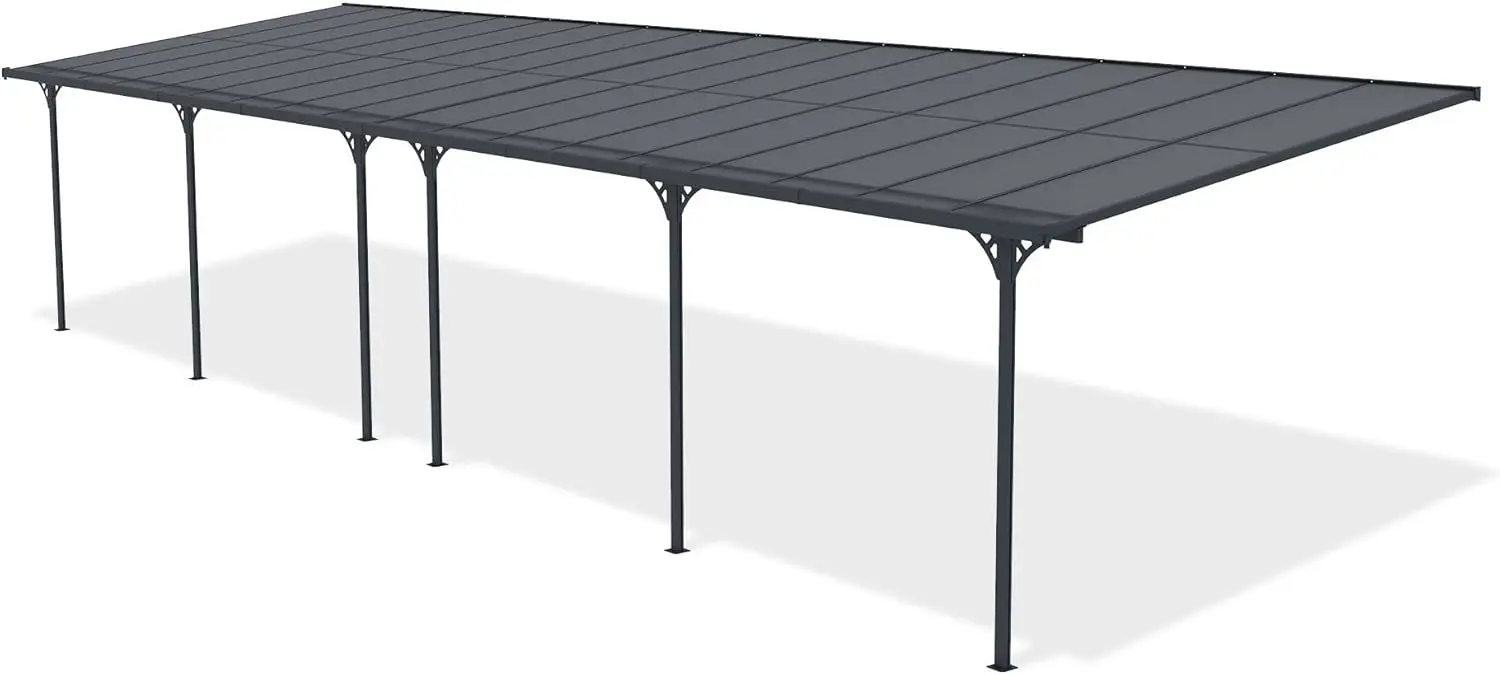 Pergola en aluminium gris 11x3 m adossée vue 4