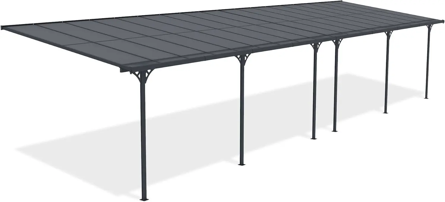 Pergola en aluminium gris 11x3 m adossée vue 5