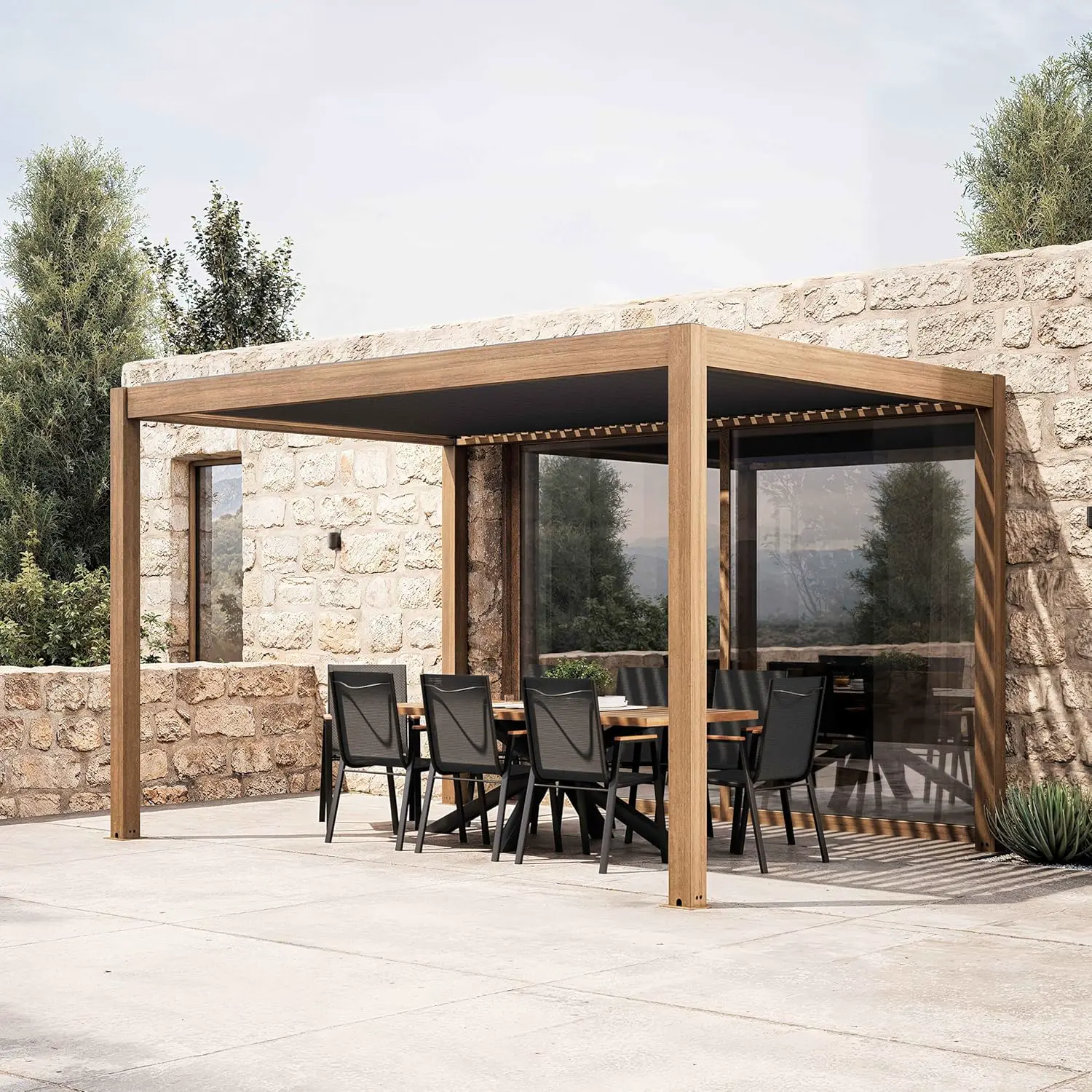 Pergola en aluminium gris 3x4 m autoportée vue 2