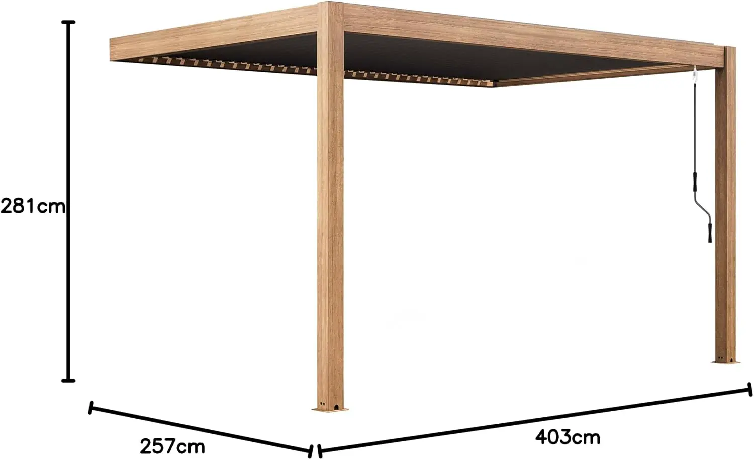 Pergola en bois gris 3x4 m adossée 3 stores vue 8