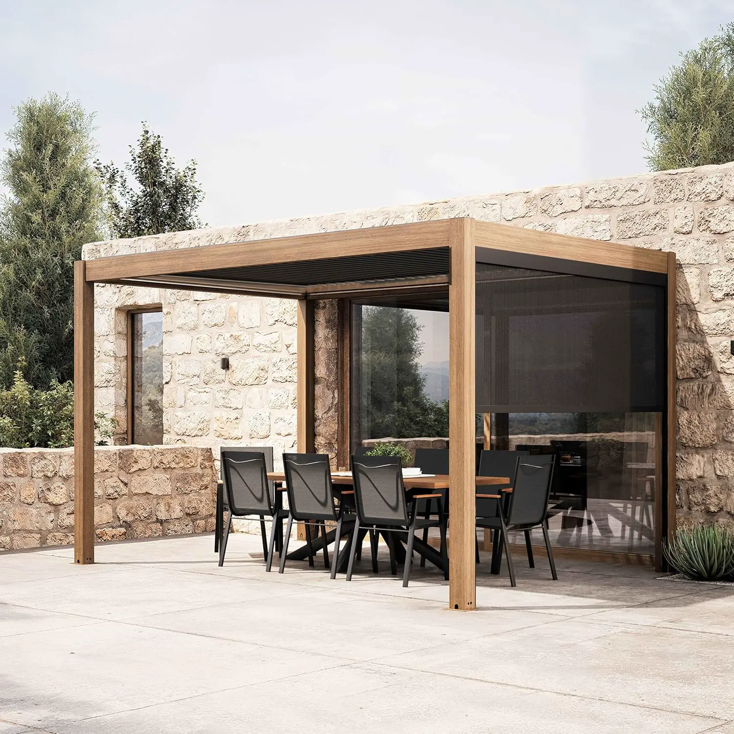 Pergola 3x4 m autoportée 1 store motorisée vue 2