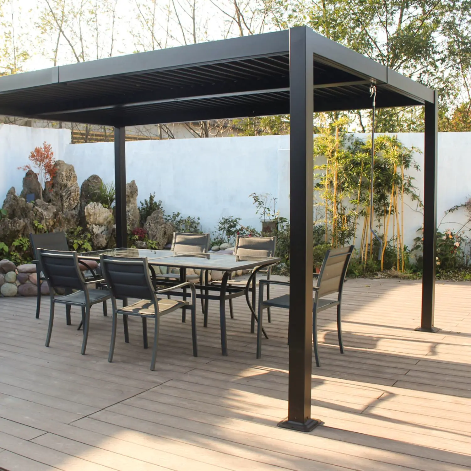 Pergola en aluminium gris 4x3 m vue 3