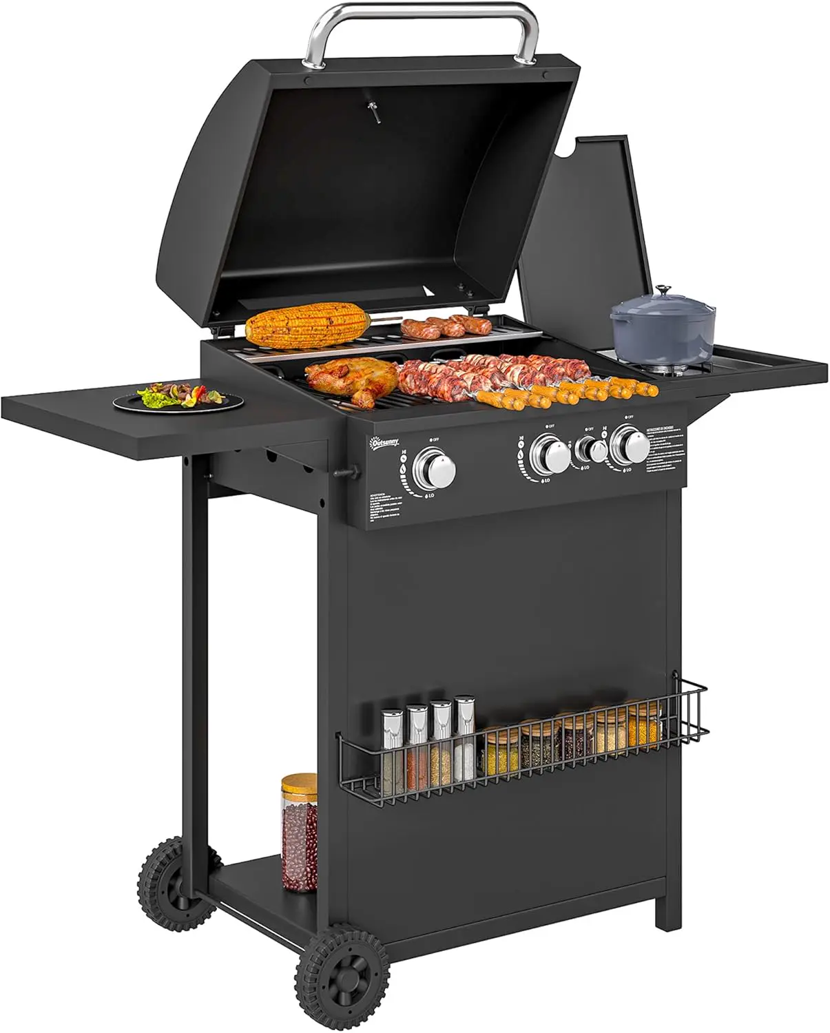 Outsunny Barbecue gaz 3+1 brûleurs en acier