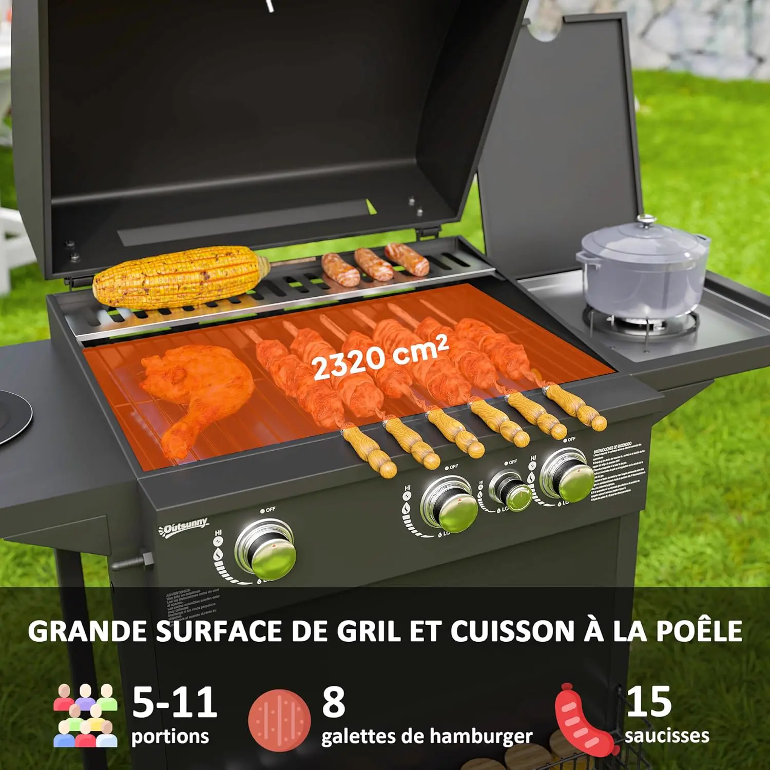 Barbecue à gaz en métal noir vue 3