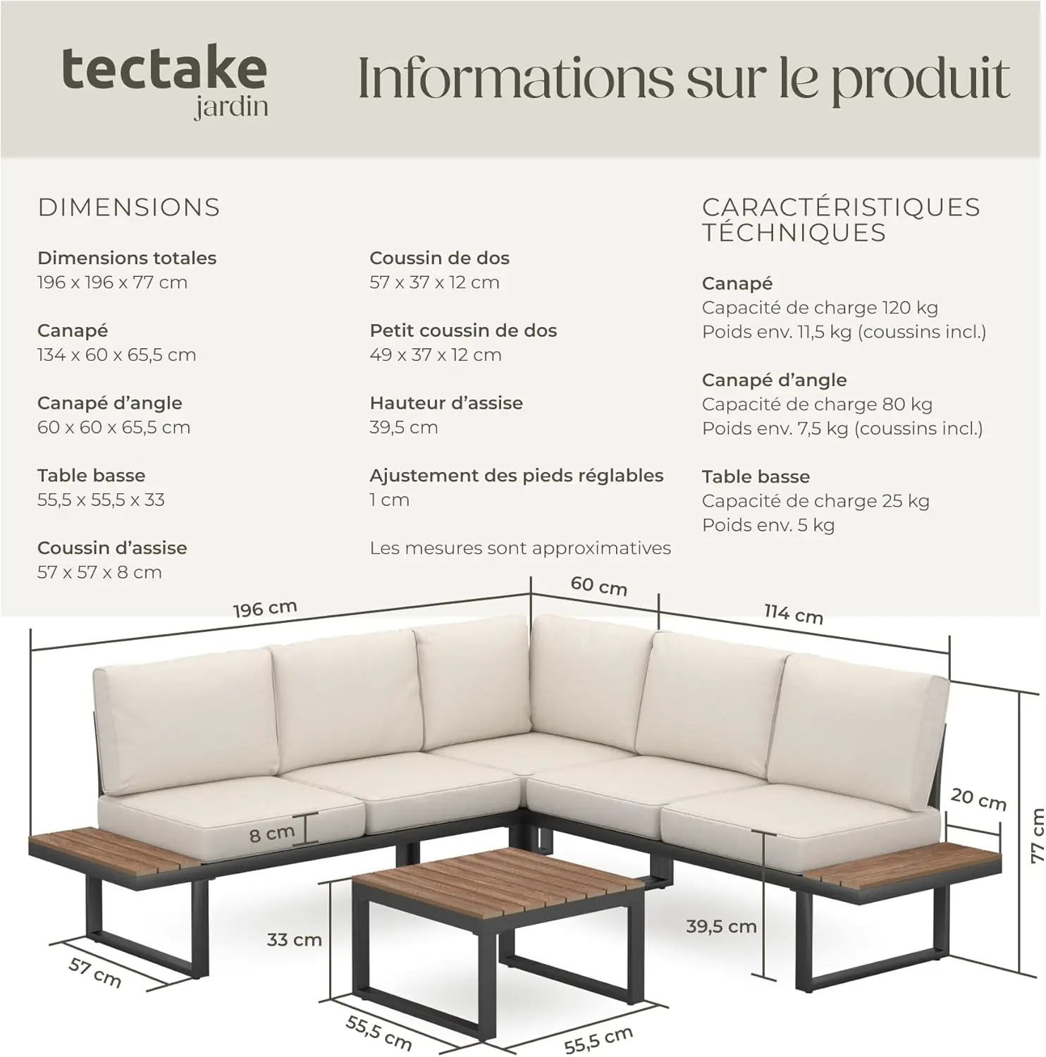 Salon de jardin 5 places en aluminium vue 7