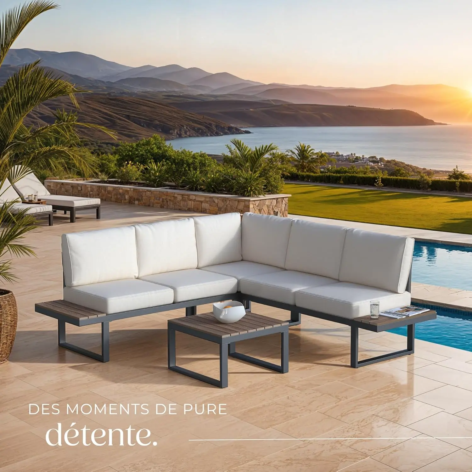 tectake® Ensemble Salon de Jardin Exterieur 5 Personnes en Aluminium