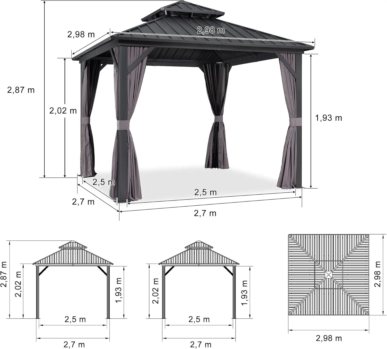 Pergola en aluminium gris 3x3 m vue 2