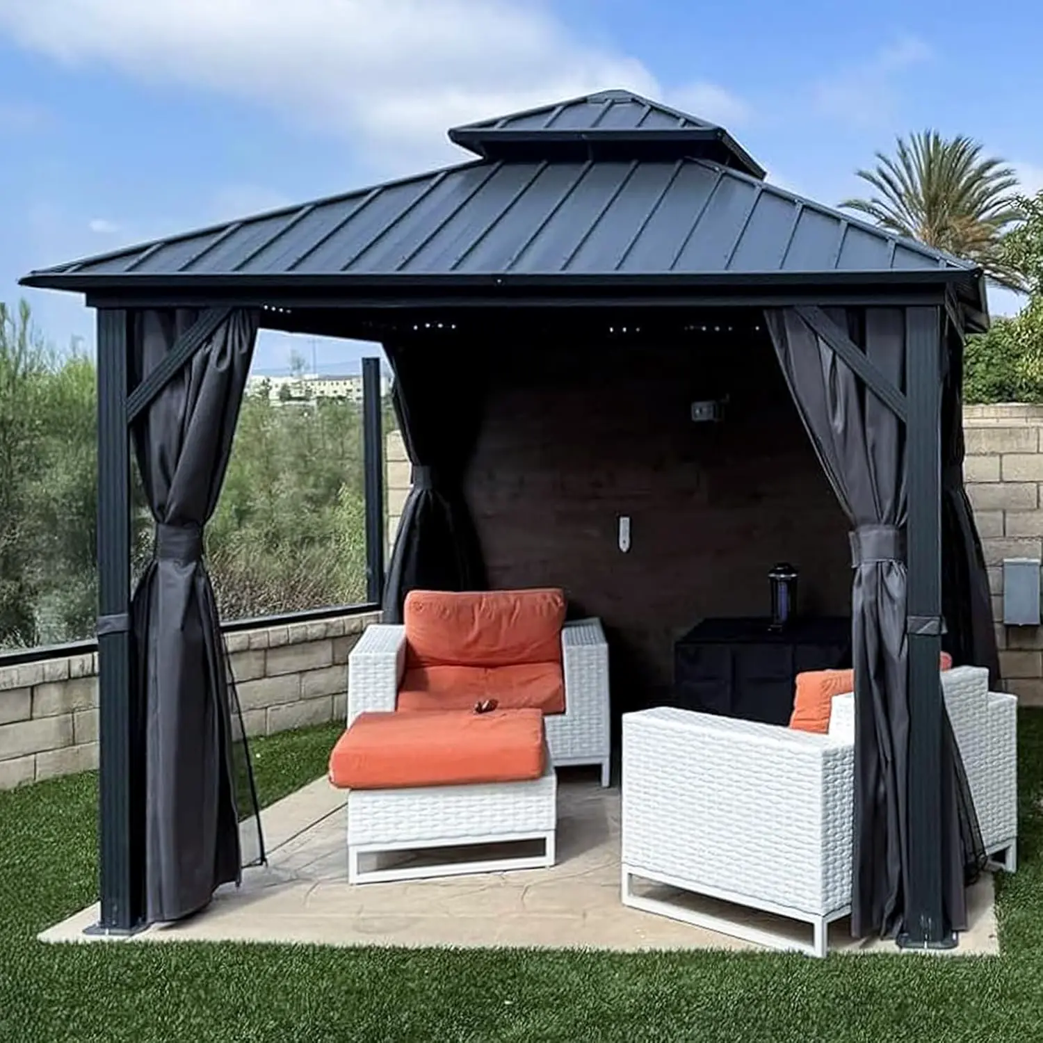 Pergola en aluminium gris 3x3 m vue 3