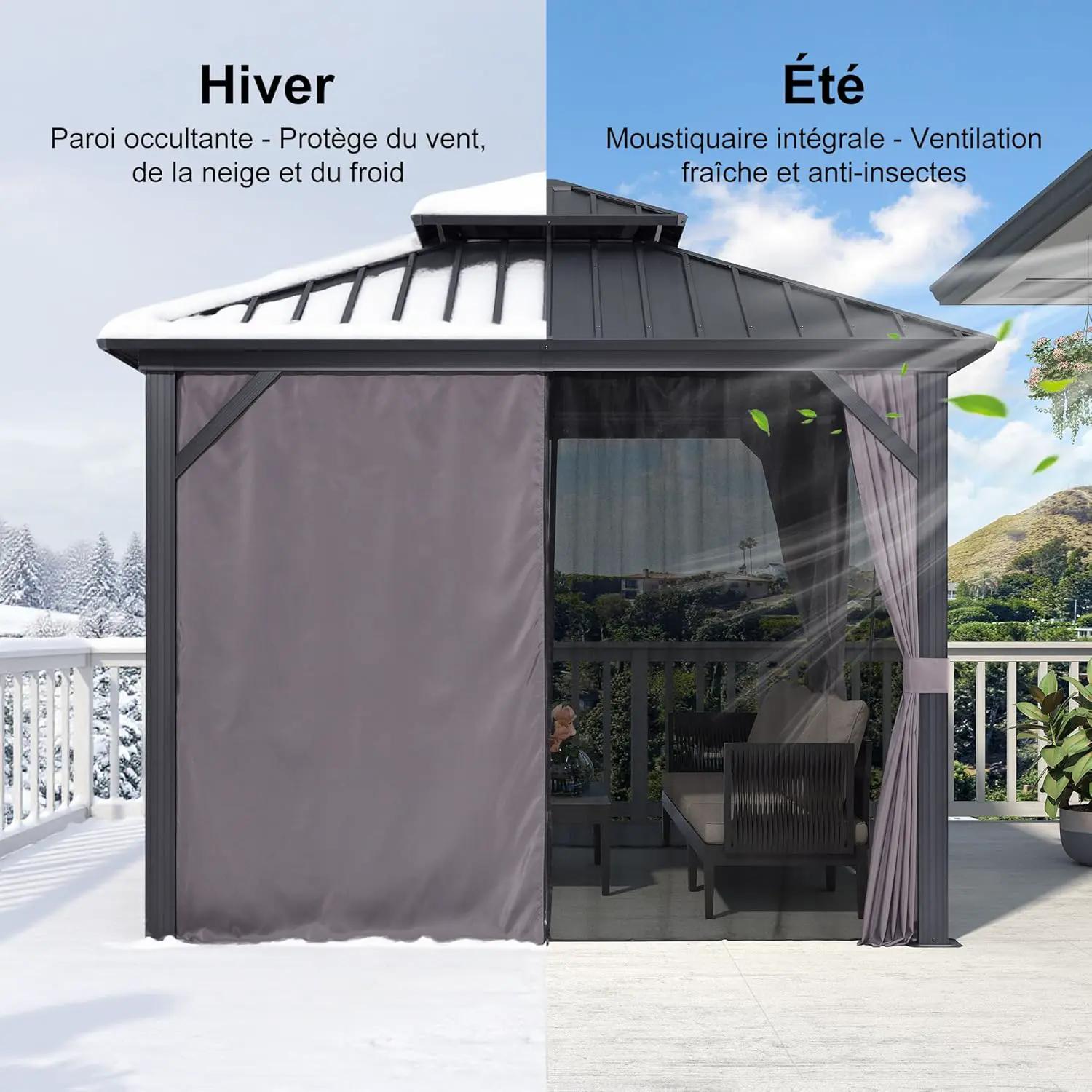 Pergola en aluminium gris 3x3 m vue 7