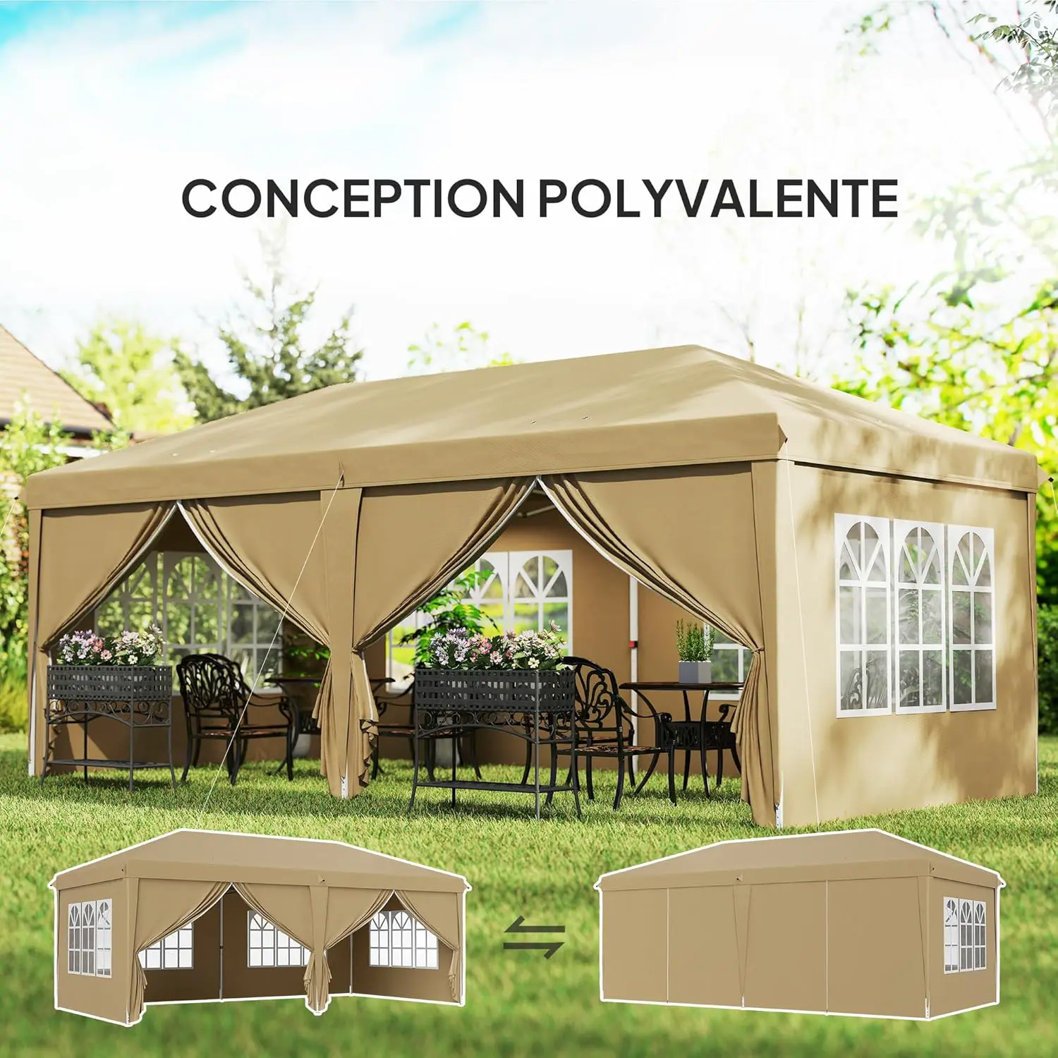 Tonnelle en métal kaki 3x6 m vue 2