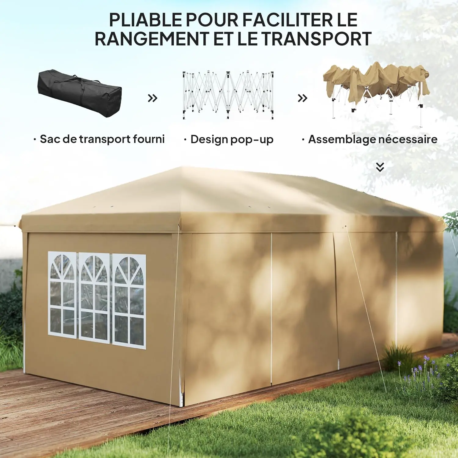 Tonnelle en métal kaki 3x6 m vue 3