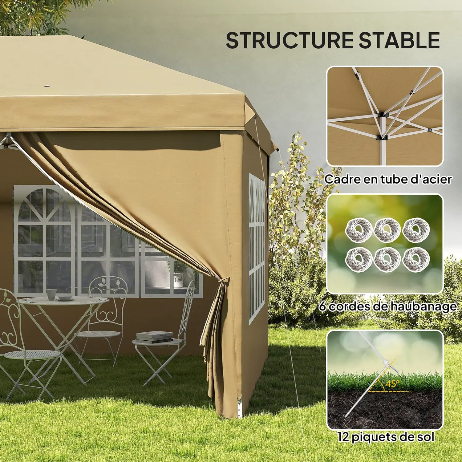 Tonnelle en métal kaki 3x6 m vue 5
