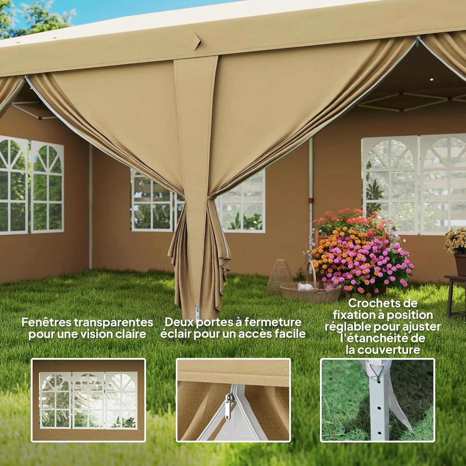 Tonnelle en métal kaki 3x6 m vue 7