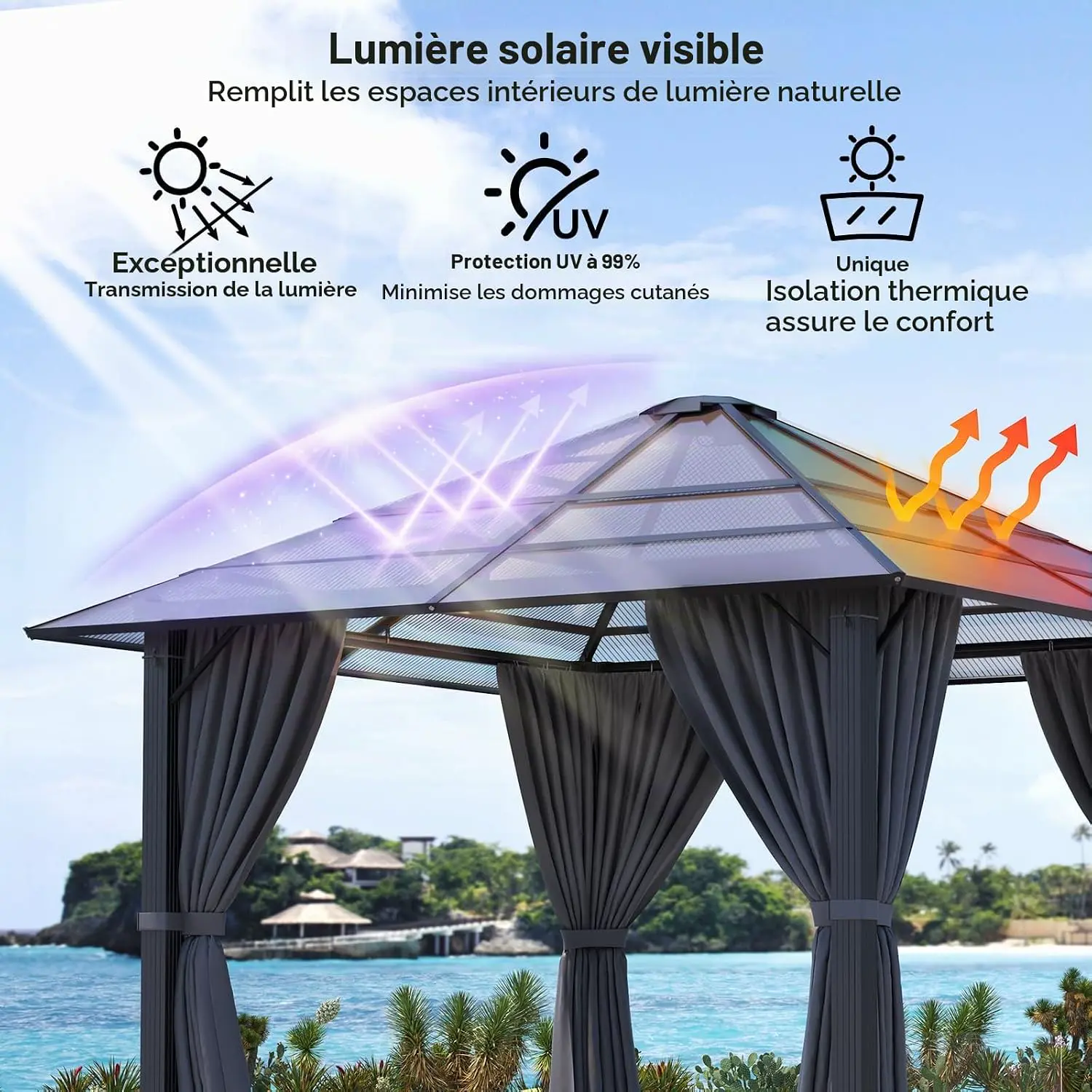 Pergola en aluminium gris 3x3 m vue 2