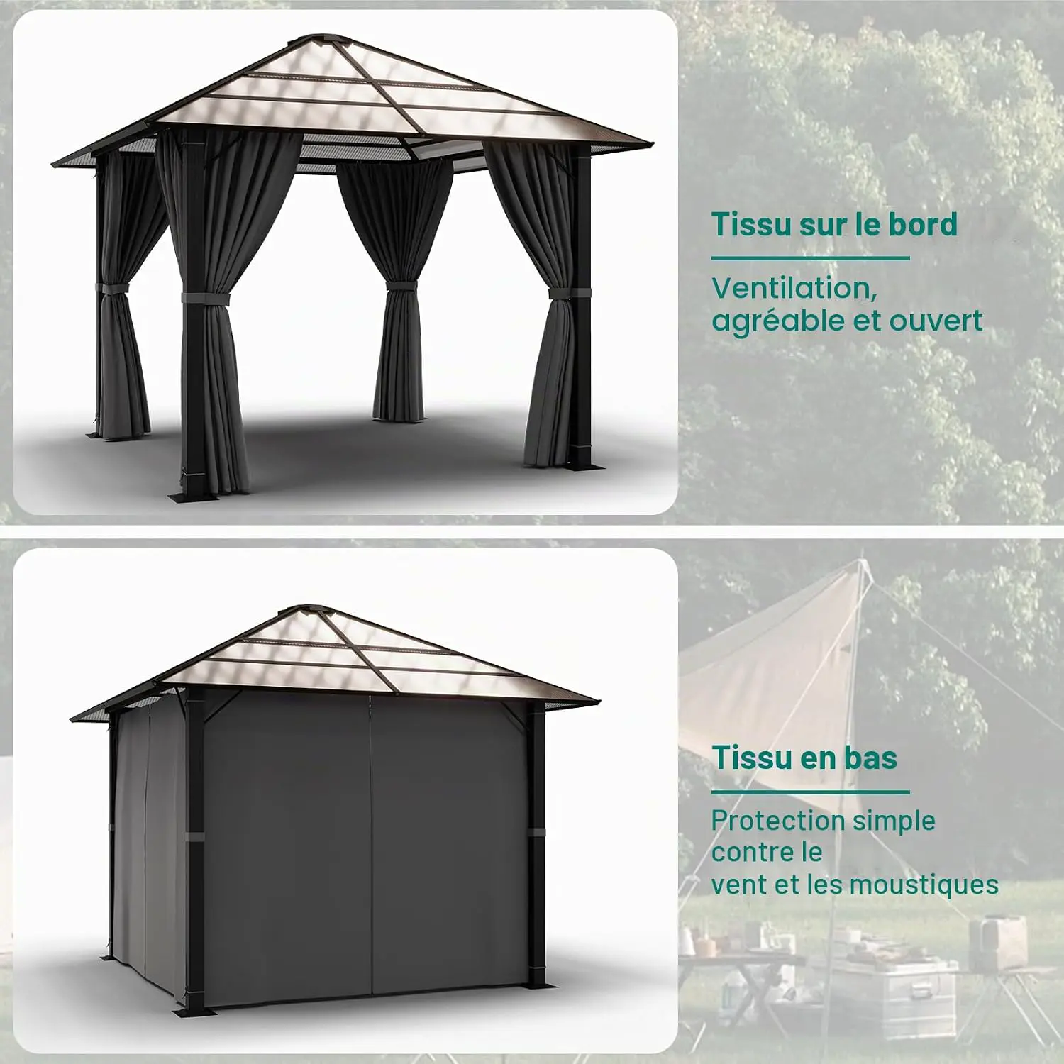 Pergola en aluminium gris 3x3 m vue 6
