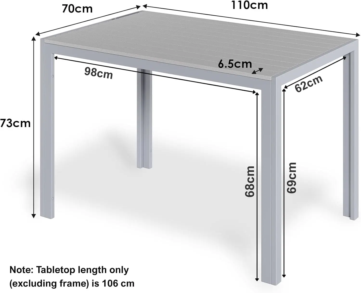 Table de jardin 6 places en aluminium gris vue 2