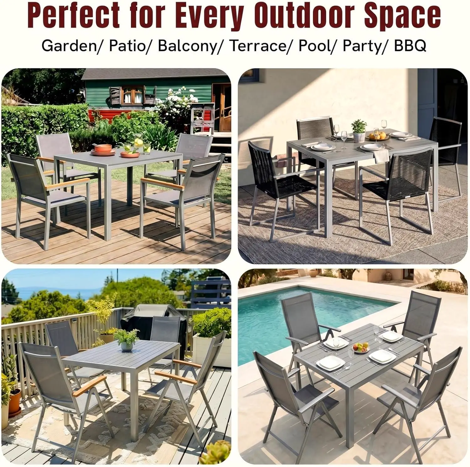 Table de jardin 6 places en aluminium gris vue 8