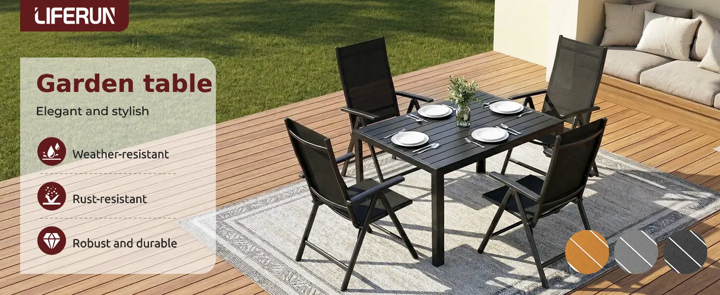 Table de jardin 6 places en aluminium gris — contenu détaillé 1
