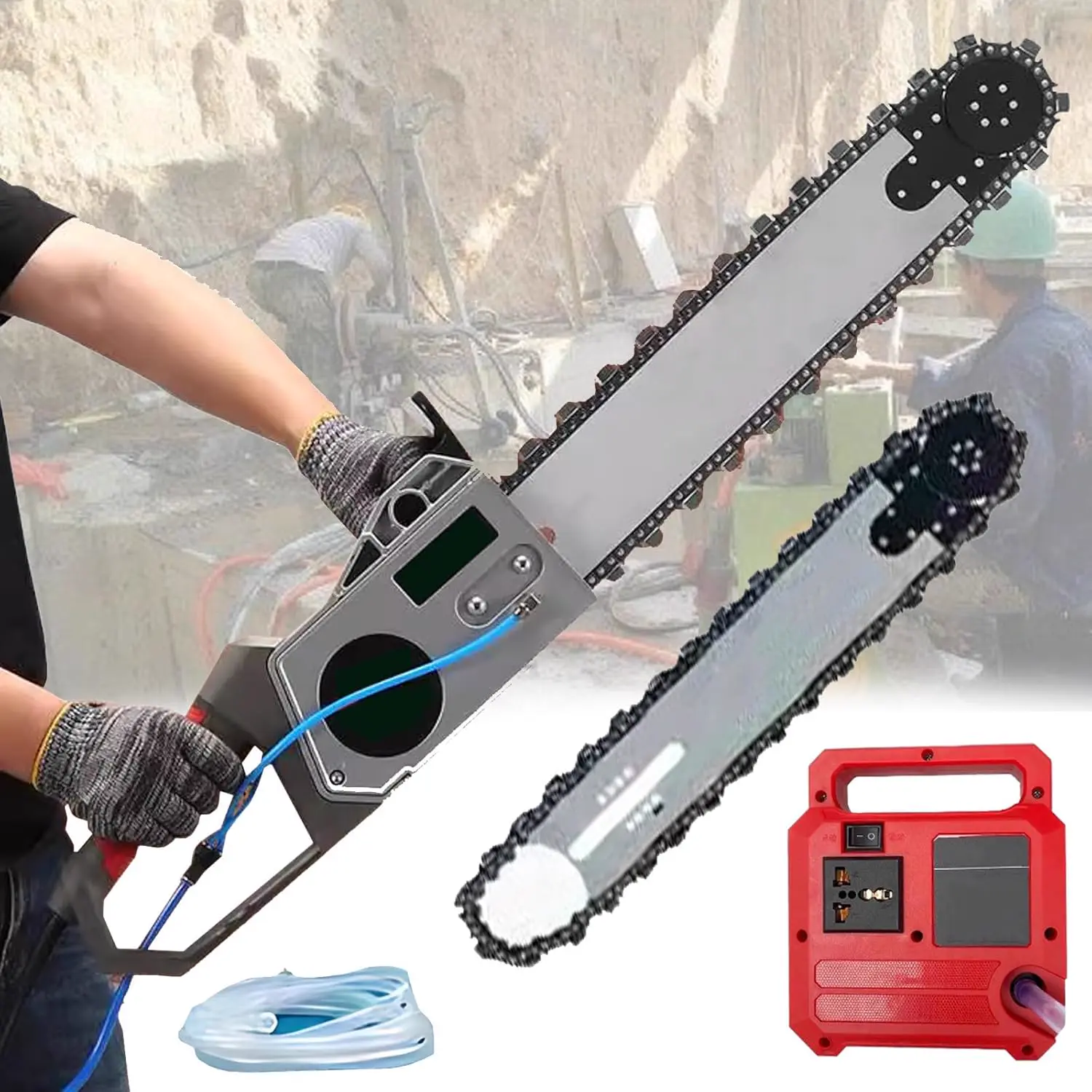Tronçonneuse électrique avec pompe à eau et 2 chaînes/2 guides-chaînes